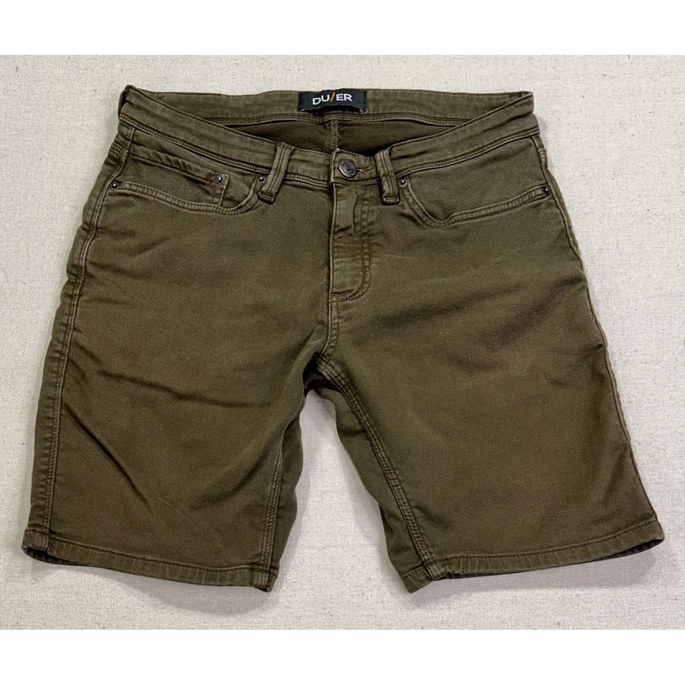 DU/ER Men's 32 N2X Slim Fit Performance Shorts Olive Green Stretch